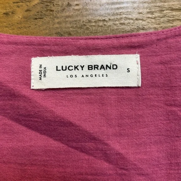 LUCKY BRAND Raspberry Pink Puff Sleeve Blouse with Tassel Tie in the Front Boho - Picture 8 of 12